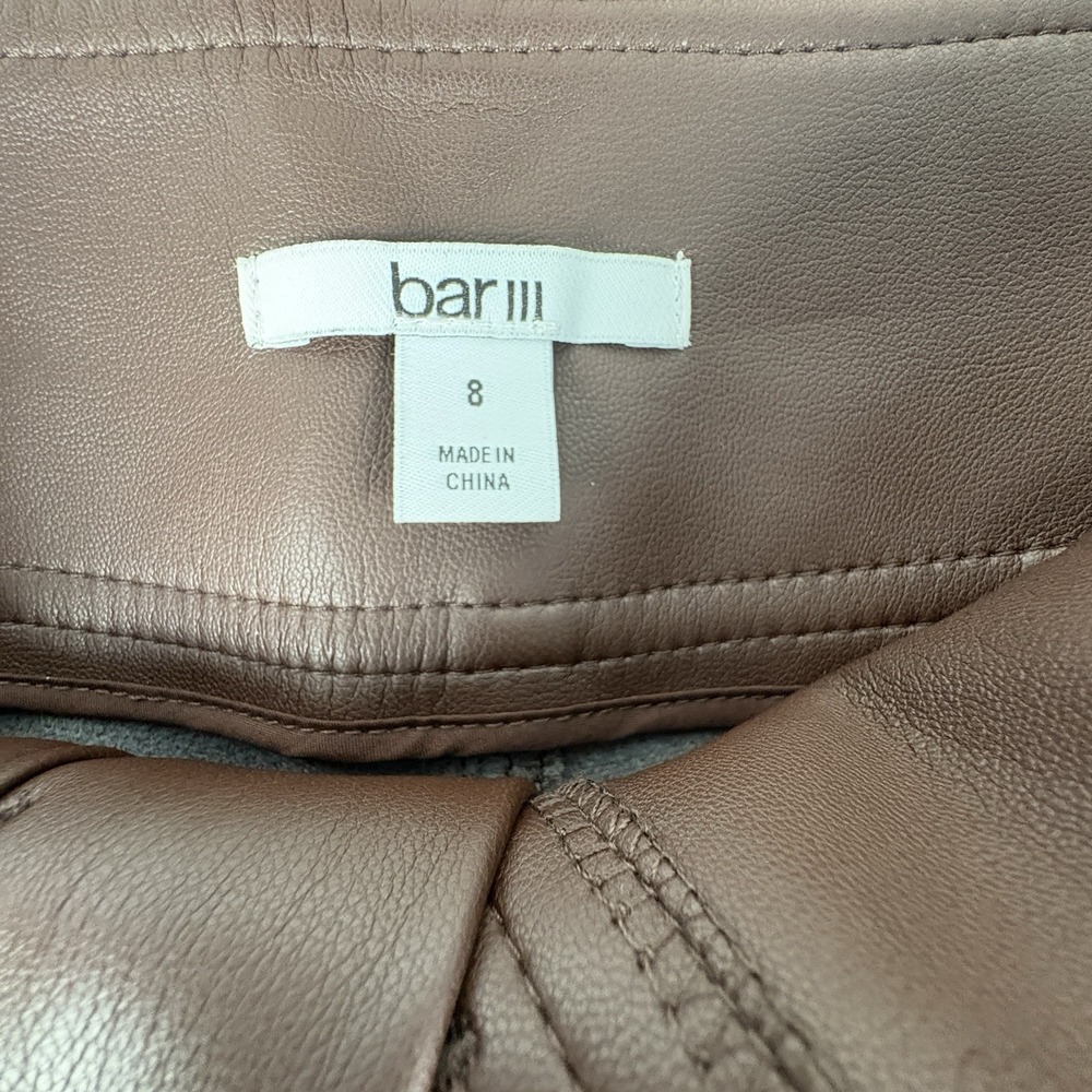 Bar III Edgy Chic Dark Brown | Coffee Faux Leather Button Pants Women Size 8 - Picture 6 of 12